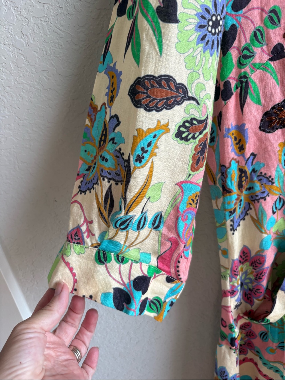 Anjuna Collection Embellished Floral Cotton Maxi Shirt Dress US12 Made in Italy - Picture 15 of 16